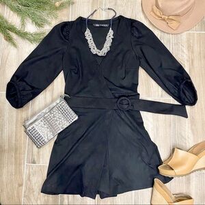 Zara black faux suede v neck wrap romper